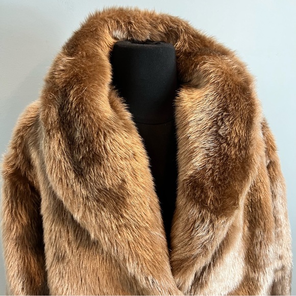Vintage Faux Fur Coat Brown Largr Collar Faux Leather Buttons Womens  Size Med - Picture 6 of 10